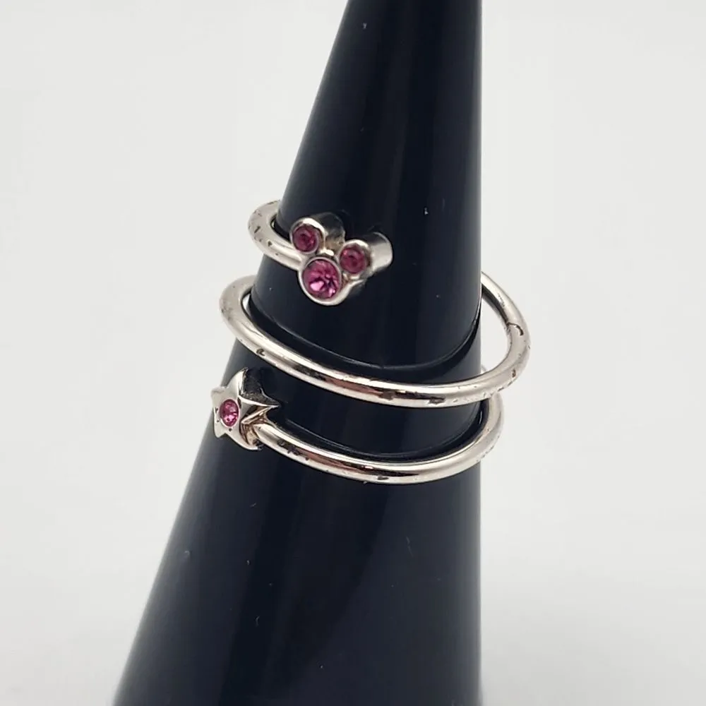 Disney Silver Tone Mickey Mouse & Star Pink Rhinestones Wrap Ring - Image 2