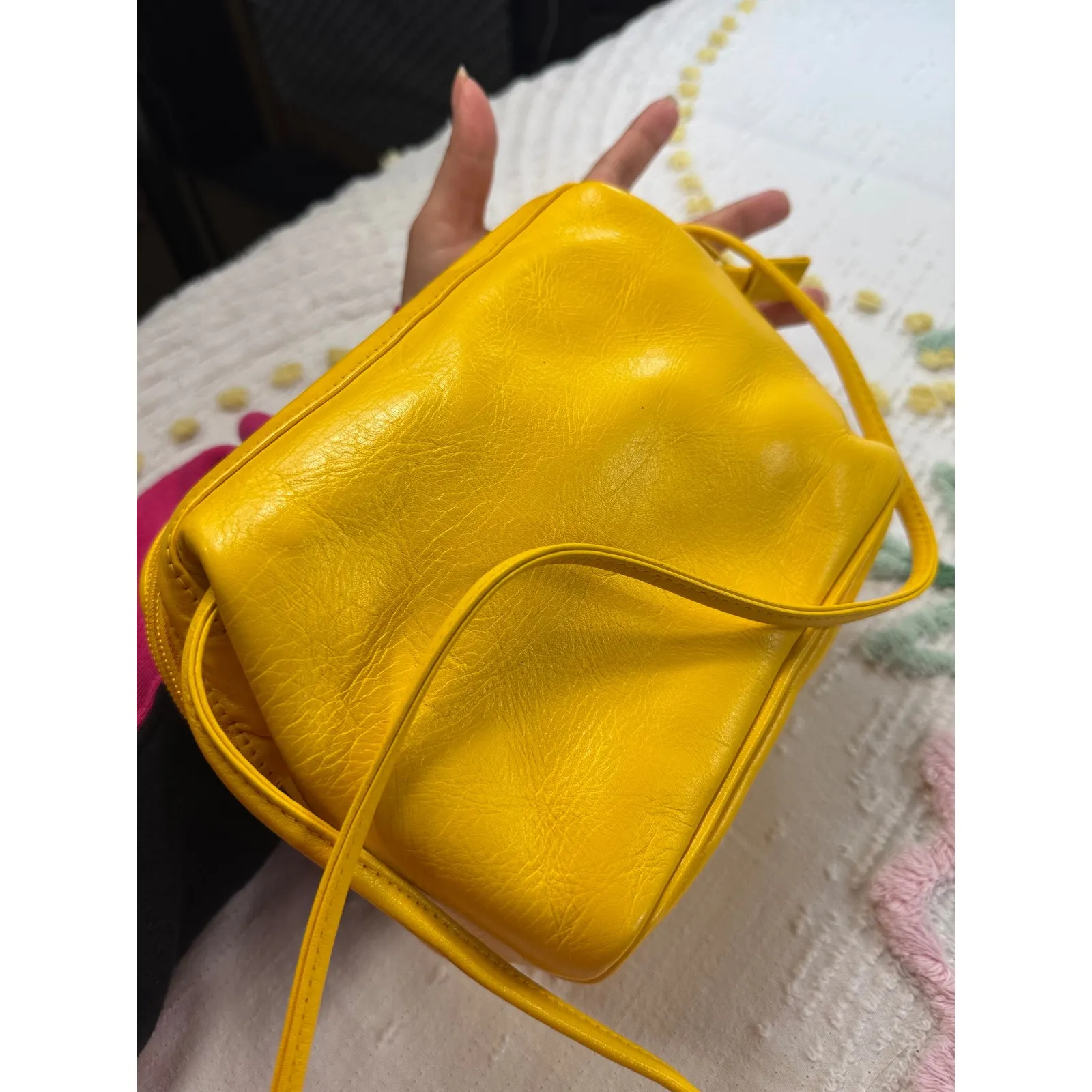 Genuine Leather Small Crossbody Purse Yellow Zip Around Bag - Image 9