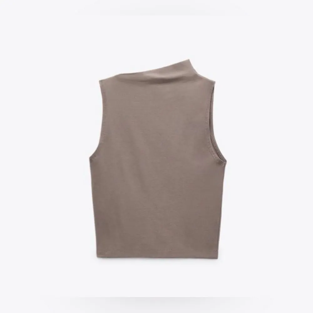 Asymmetric Neck Top in Taupe - Image 8