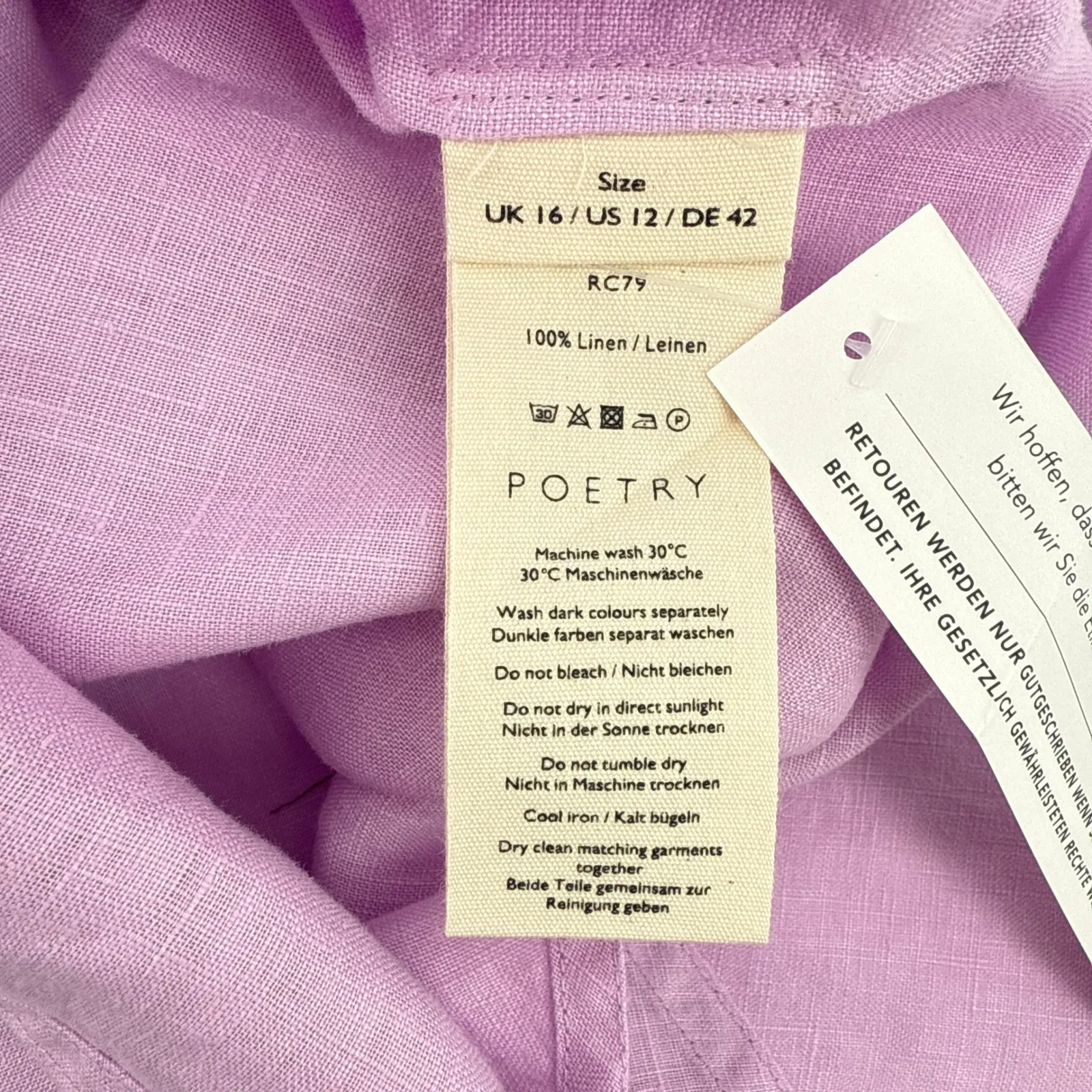 NEW NWT Poetry Size 12 Garment Dyed Linen Overshirt Button Up Long Sleeve Purple - Image 4