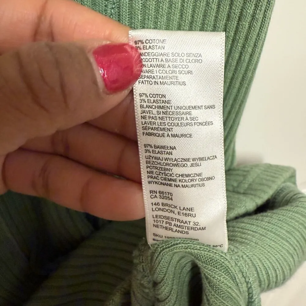 BDG Women’s Green Ribbed Bodycon Sleevless Scoop Neck Dress With Collar LG - Image 10