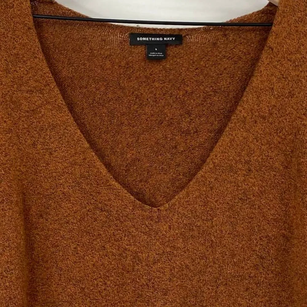Something Navy V Neck Sweater Knit Wool Blend Rust Orange Brown Womens Small - Image 5