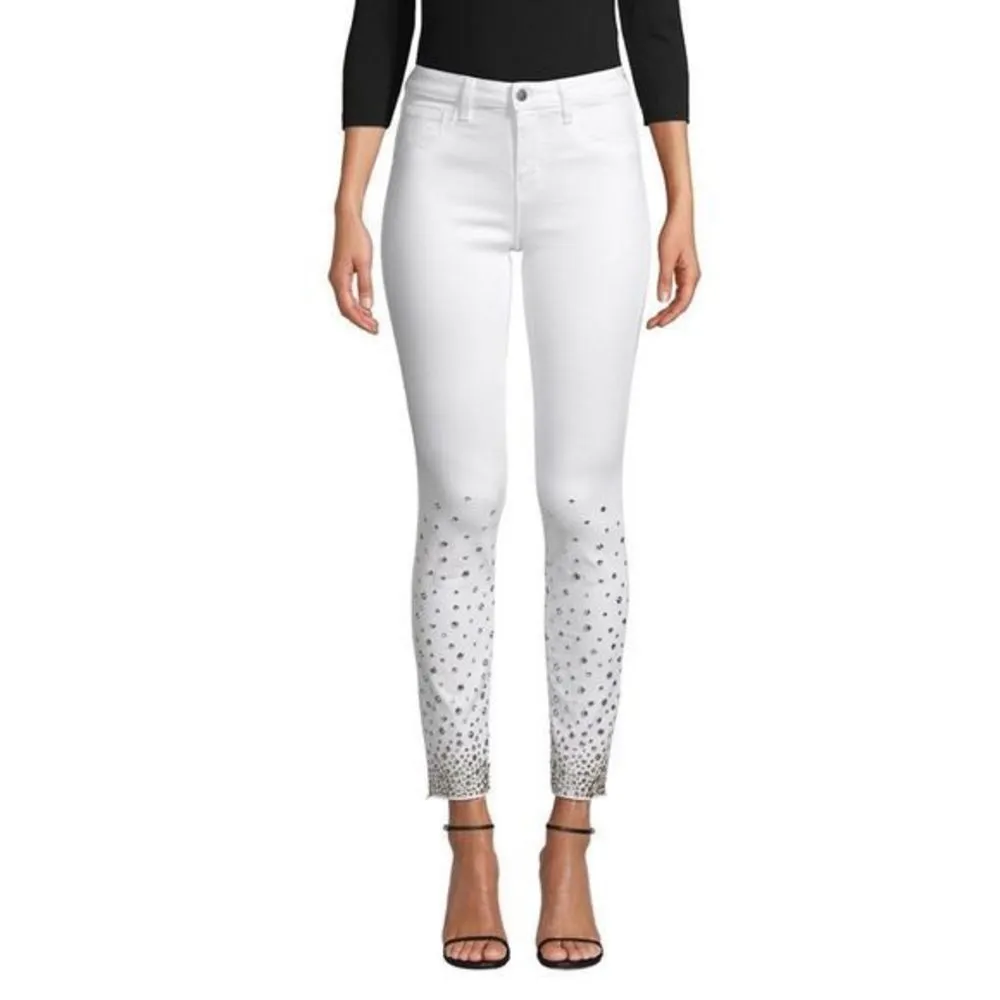 NWT L’Agence Tilly Cropped Rhinestone Skinny Jeans in Blanc - Image 66