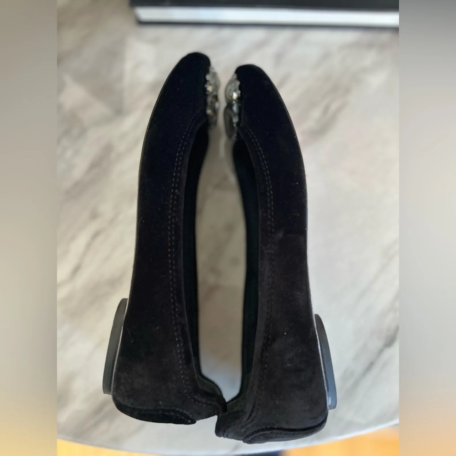 Talbots Black Velvet & Grey Rhinestone Ballet Flat - Image 6