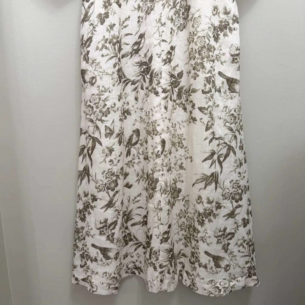 Zimmermann Linen Day Midi Dress Puff Sleeve Pockets Olive Green Toile Floral 6 - Image 4