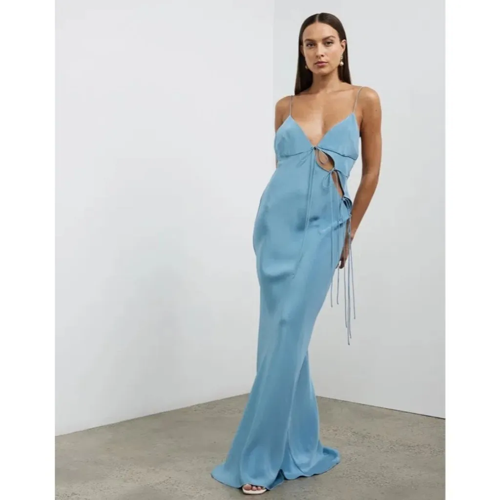 Christopher Esber Slope Tie Silk Dress in Mare 2 New Womens Long Maxi Gown Blue - Image 16