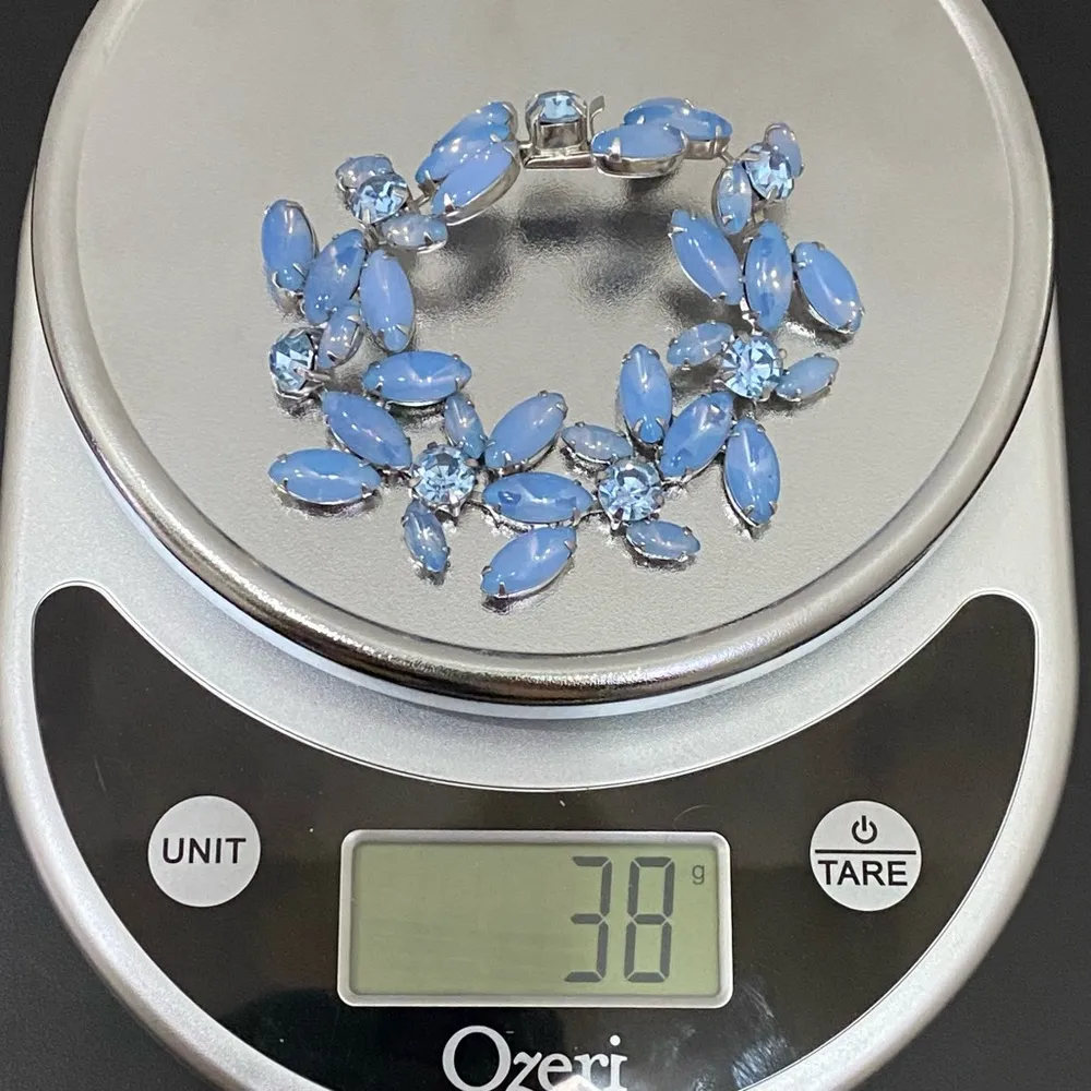 Vintage Unsigned JULIANA? Blue Opaline Navette Rhodium Plated 7”Link Bracelet - Image 13