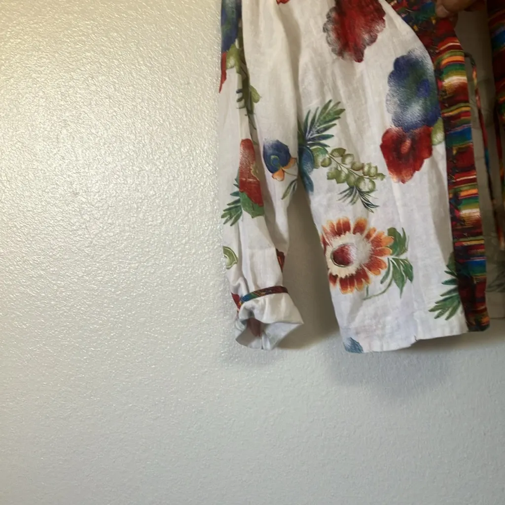 FINAL MARKDOWN Chico’s Colorful Floral Open tie front linen jacket 2 large - Image 2