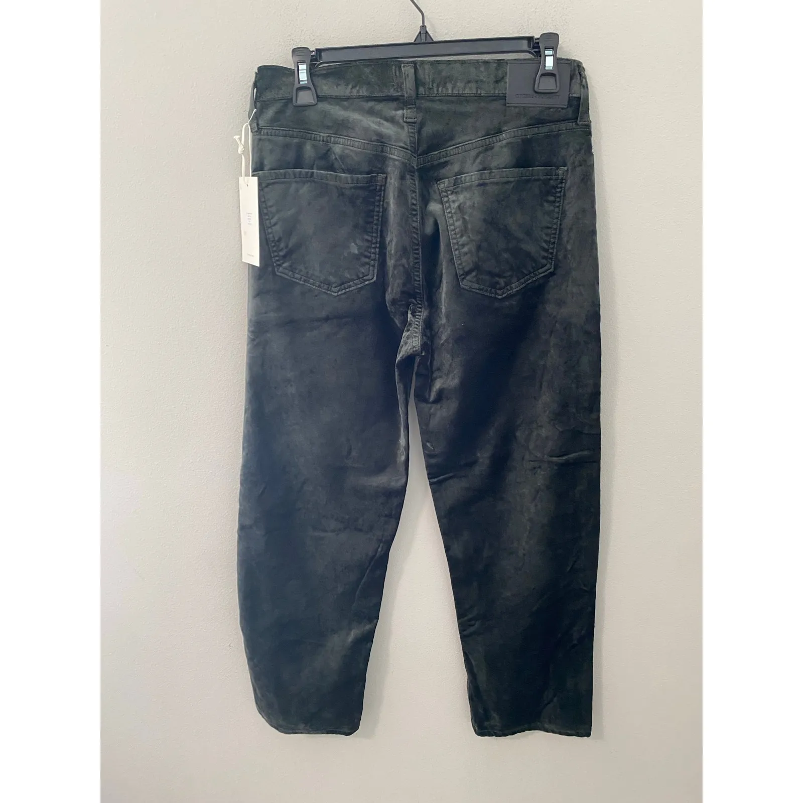 New Citizens of Humanity Delfina Straight Velvet Denim in Olive Leaf Size 27 - Image 5