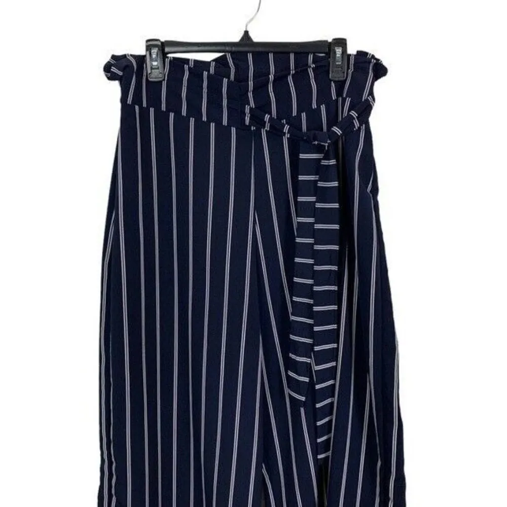Altar’d‎ State Navy Striped High Waist Paperbag Belted Wide Leg Pants L Trendy - Image 2