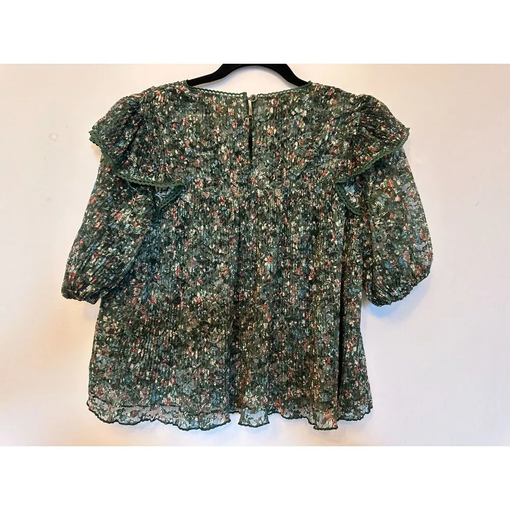 Anthropologie Porridge Green Floral Boho Bohemian Top Size XS - Image 8