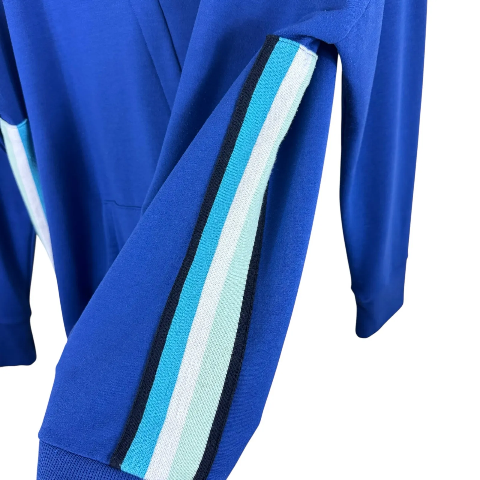 T By Talbots Featherweight Terry Blue Side Stripe Hooded Pullover Sweatshirt L - Image 3
