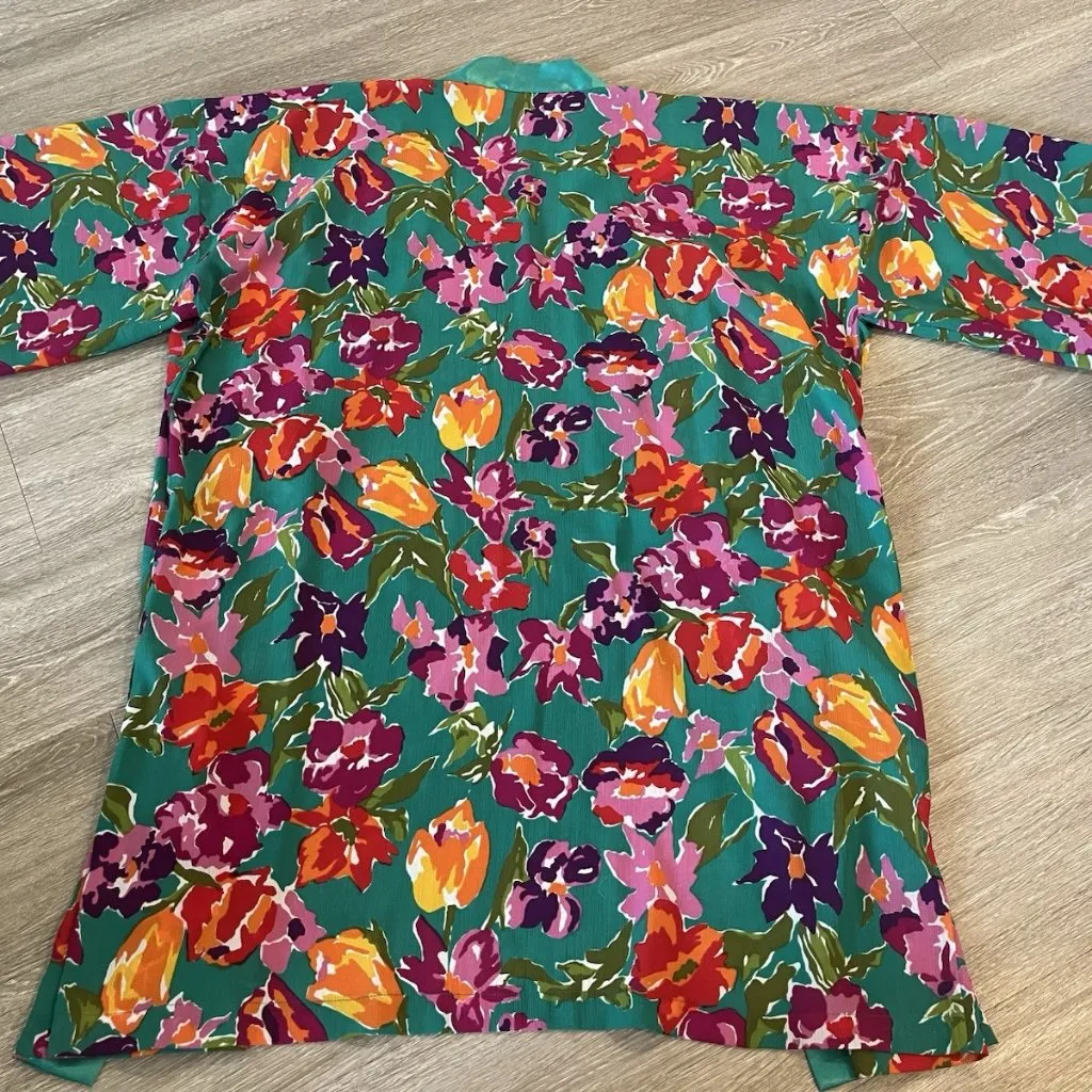 Victorias Secret Vintage Gold Label Womens Kimono Cardigan One Size Green Floral - Image 5
