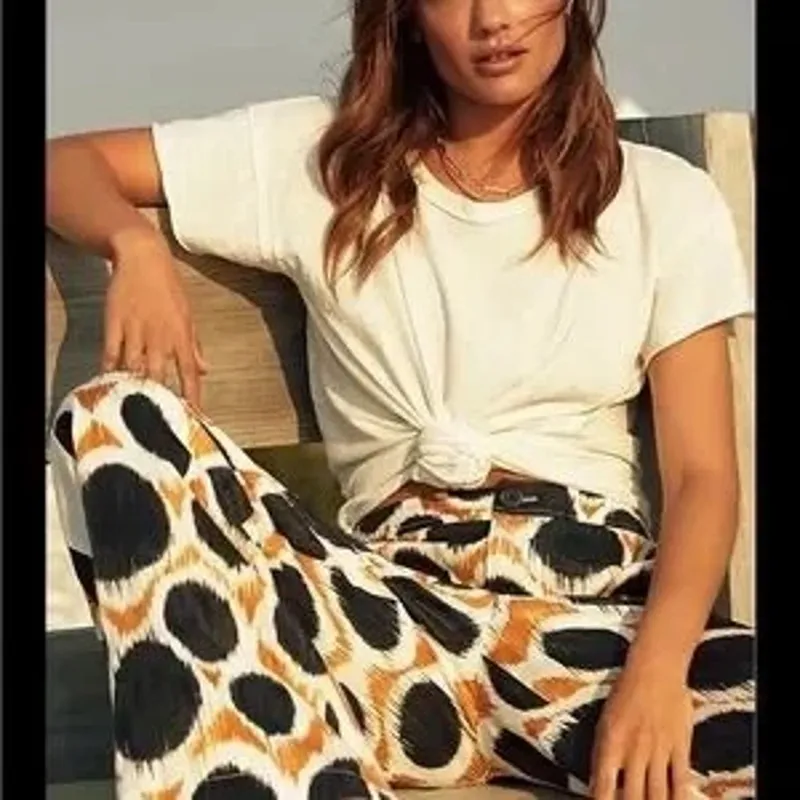 Anthropologie x Maeve Wellesley Ikat Print Wide Leg Trouser Pants Black 12 P - Image 2