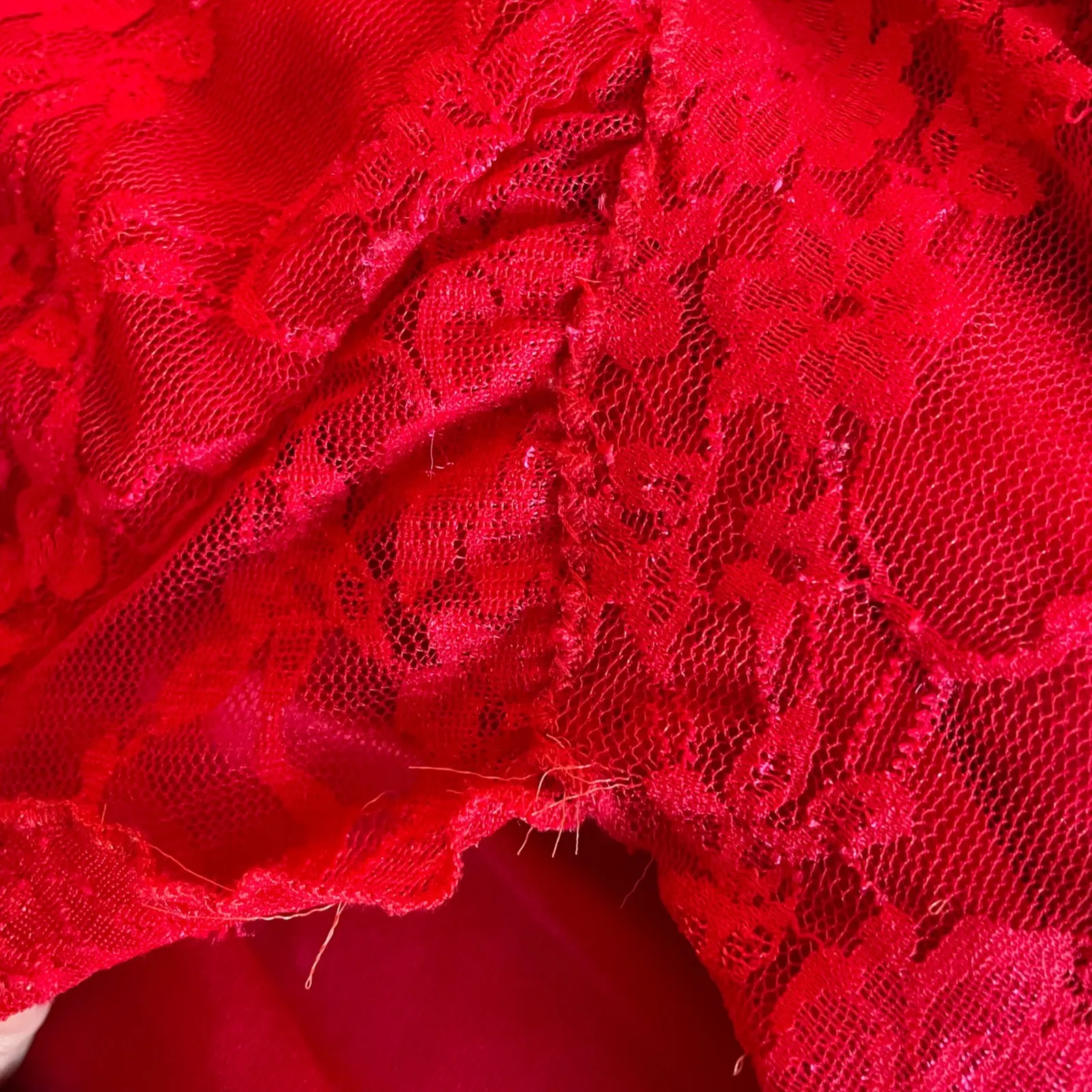 Lucy in the Sky Strapless Lace Ruffle Slit Maxi Dress in Red Size Medium - Image 6