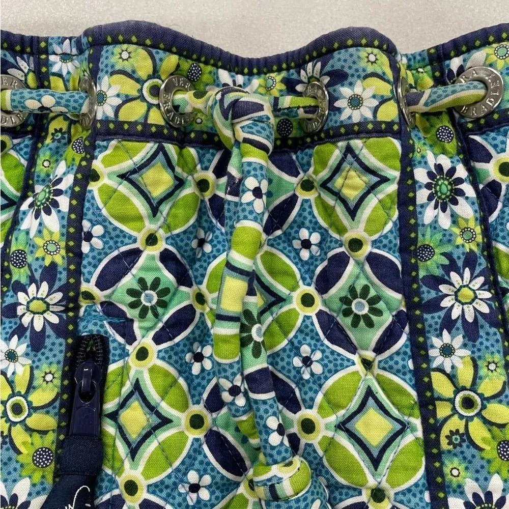 Vera Bradley Green & Blue Floral Fabric Backpack Bag Drawstring Boho Daisy - Image 3