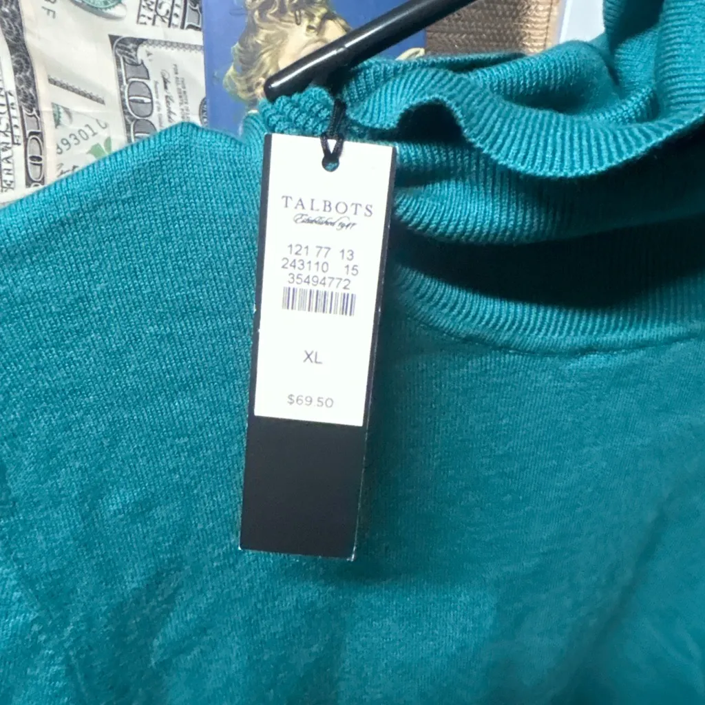 NWT TALBOTS  Women’s Microfleece Funnel Neck Top in Teal-Size XL - Image 5