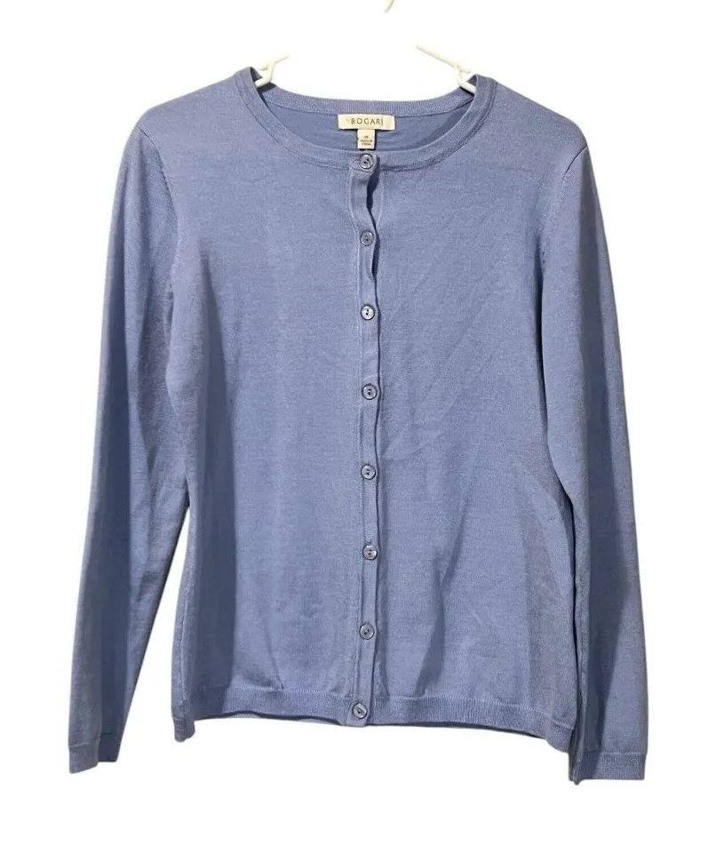 Bogari Button Cardigan Sweater Women Size Medium Career Formal Winter Designer Blue - Image 1