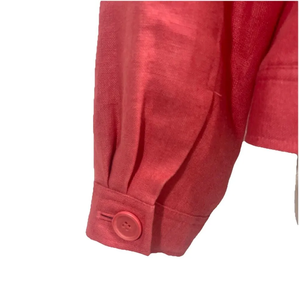 Appleseeds Irish Linen Coral Pink Lined Blazer Size 8 Petite Preppy Classic - Image 4