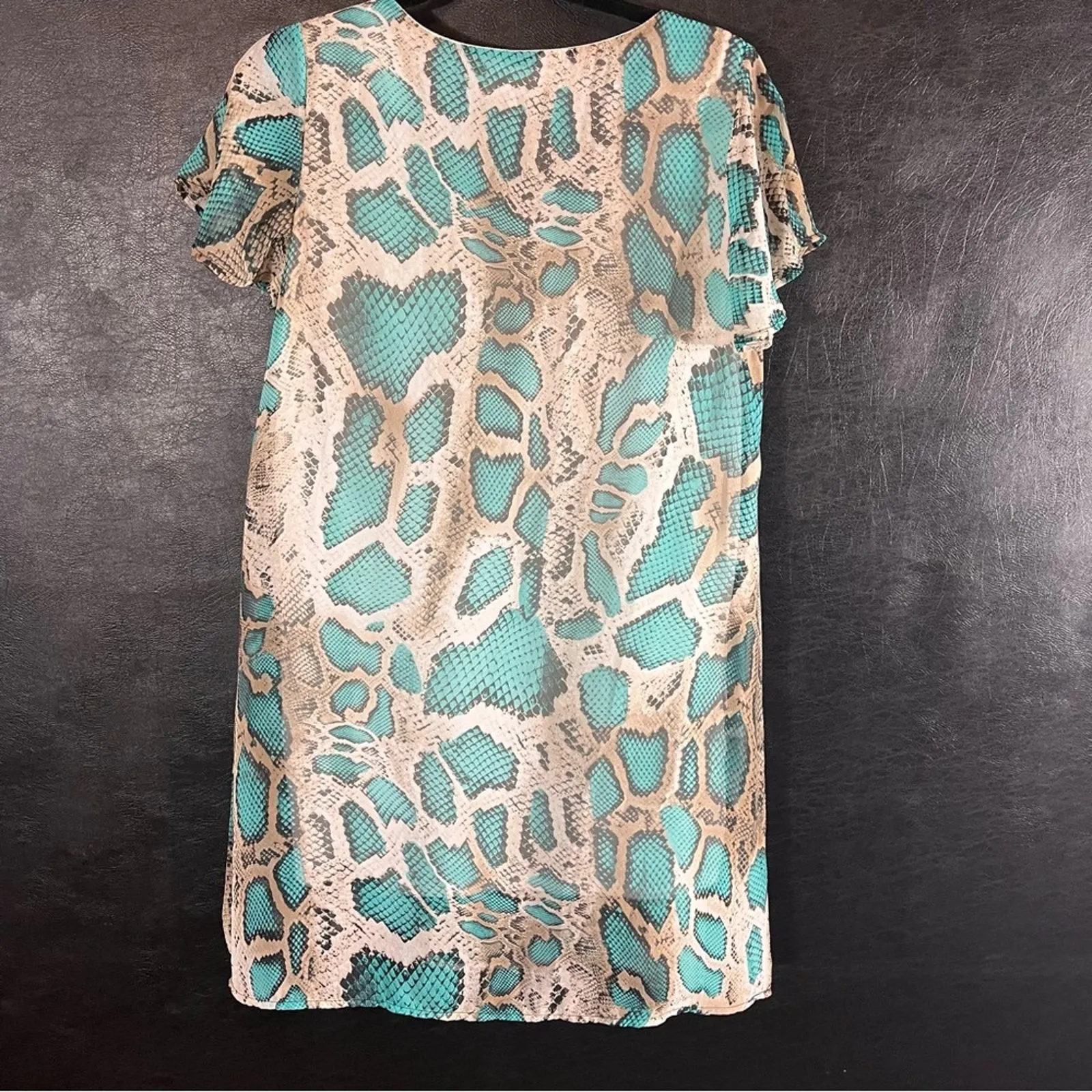 Peach Love California Turquoise Snakeskin Print Dress‎ Size Small - Image 2