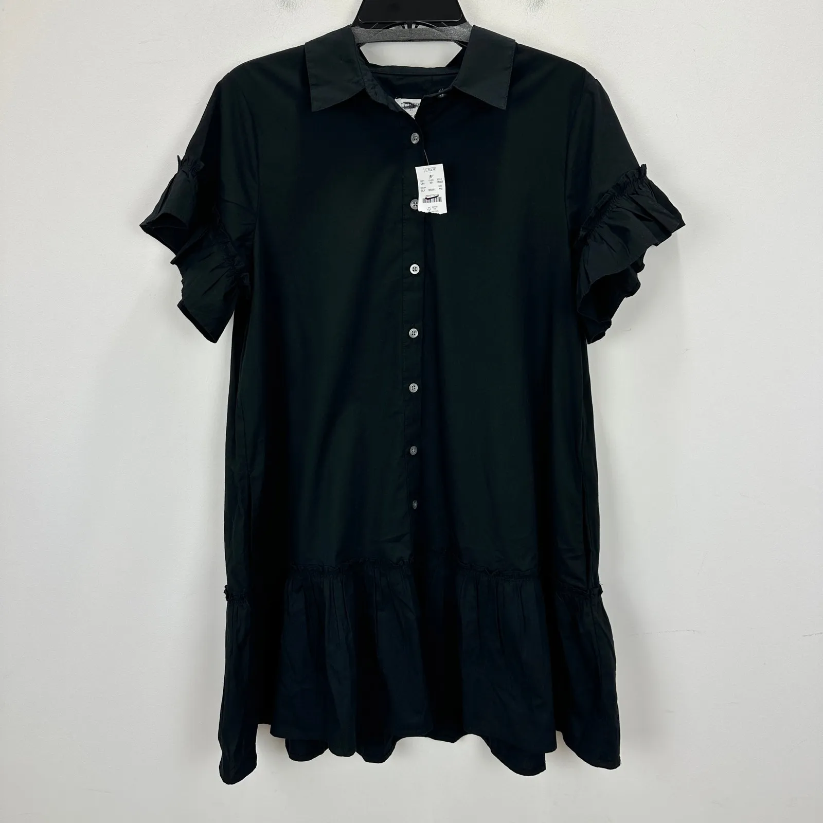 J.Crew Petite Ruffle Sleeve Mini Shirt Dress Cotton Classic Black US 10P NWT - Image 5