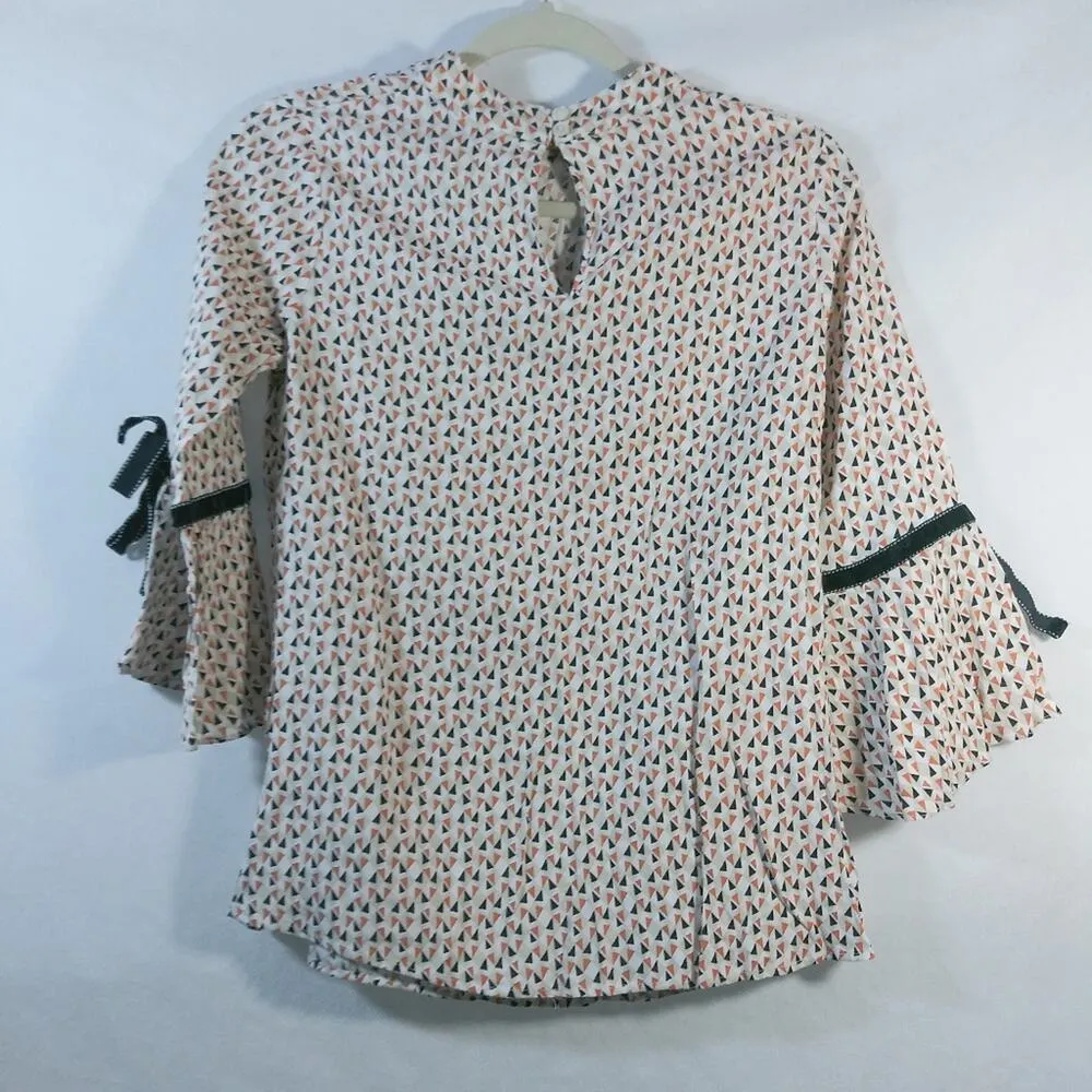 Fig Brown Geometric Print Top Bell sleeves Size XS - Image 4