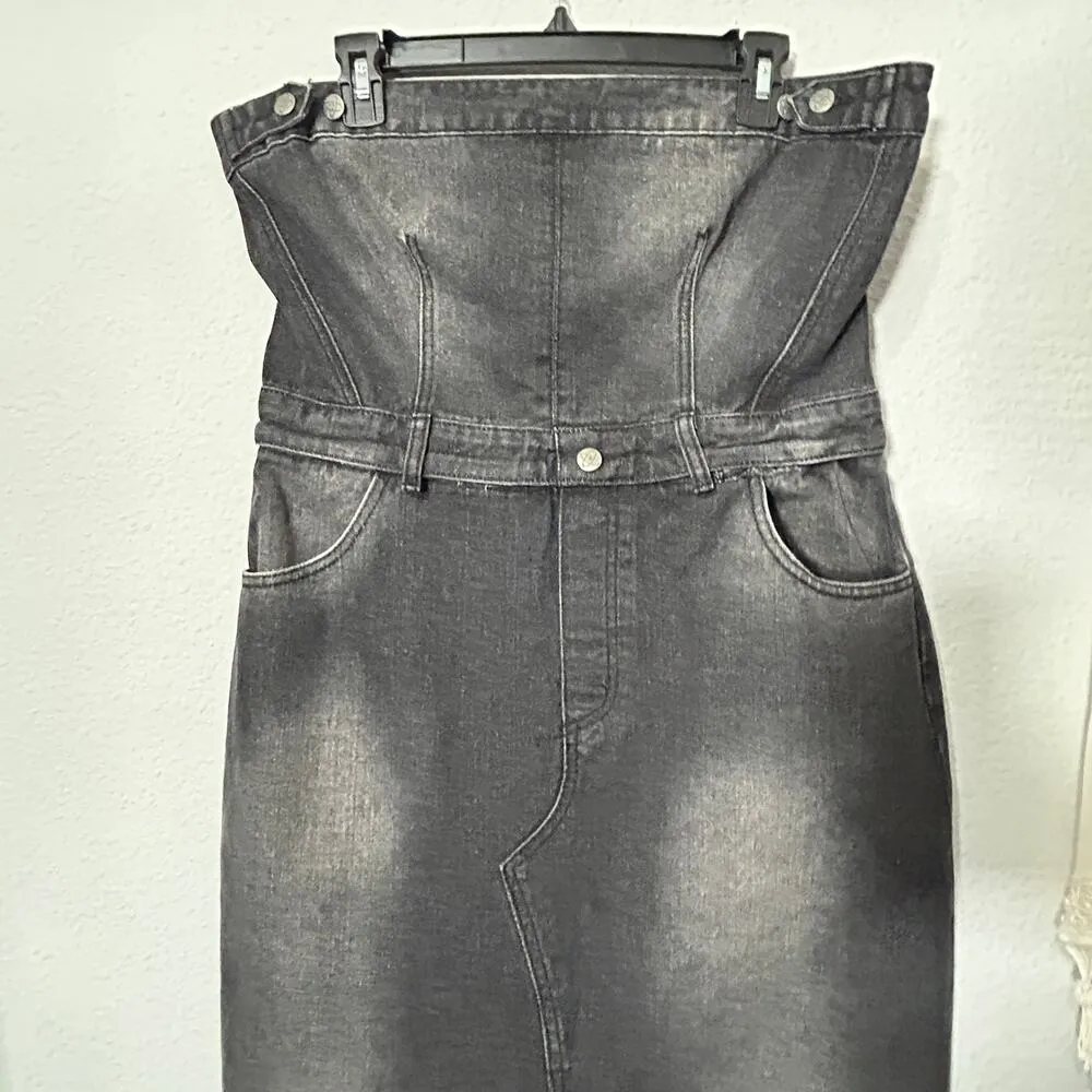 NEW Jaded London Liberty 2 In 1 Detachable Denim Black Midi Dress Large 12 Goth - Image 9