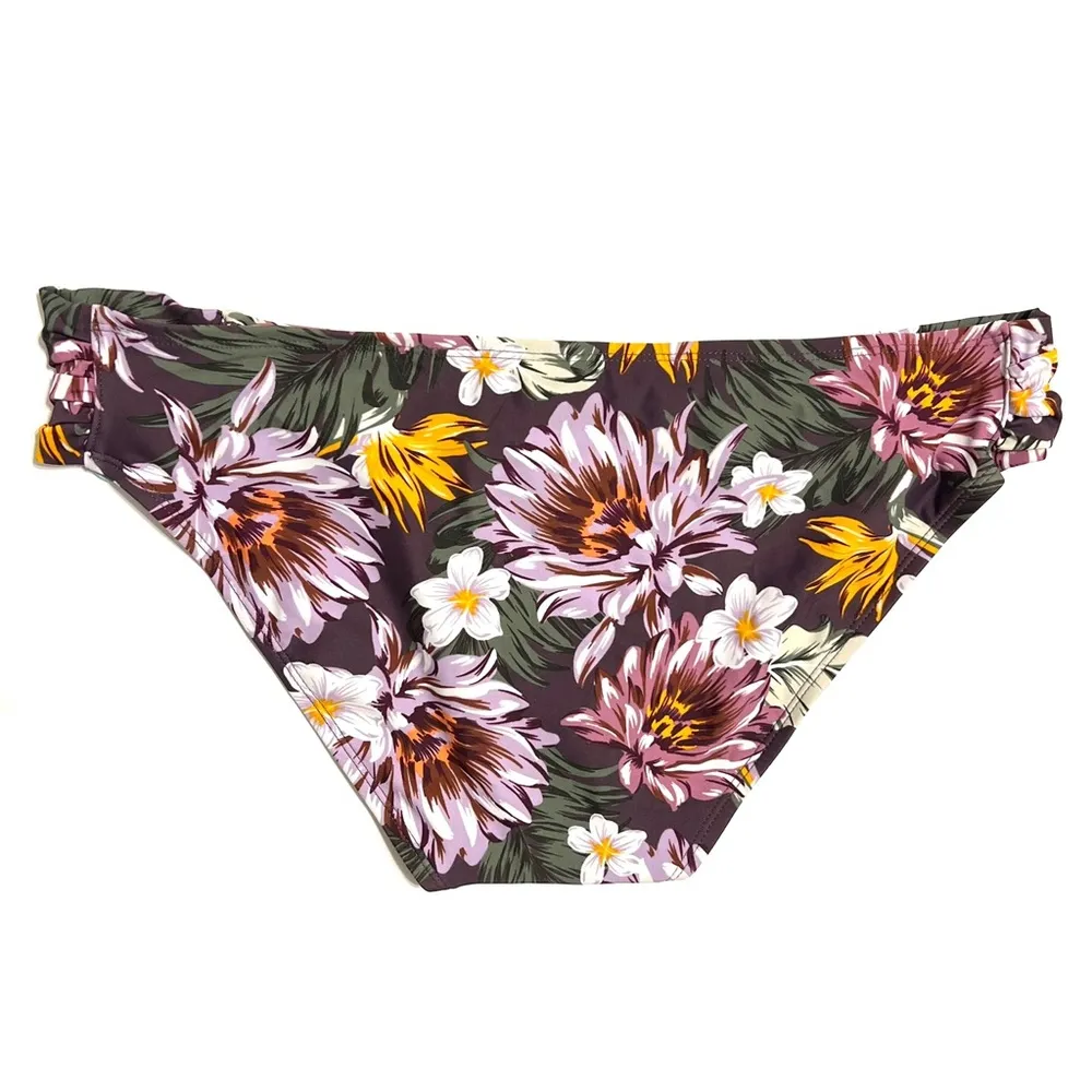 Kona Sol Purple Floral Bikini Bottoms Medium Coverage Hipster Swim XL - Image 2