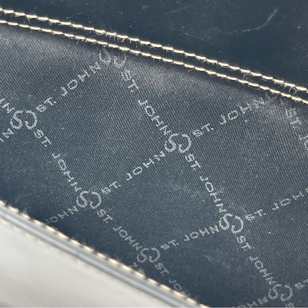 Vtg St. John Black Leather Shoulder Bag Purse Minimalist Gold Hardware Italy - Image 6