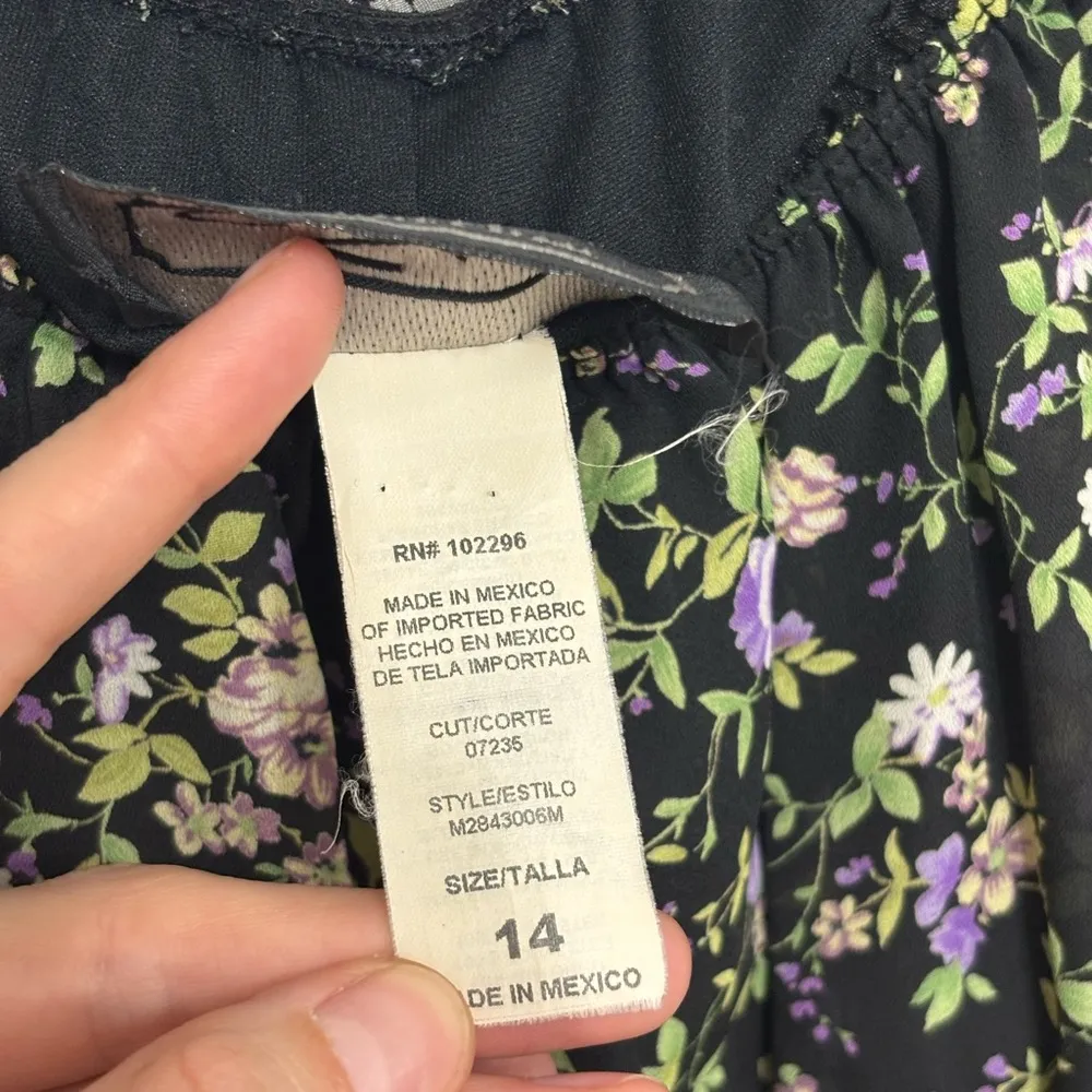 Vintage Dark Micro Floral Whimsigoth Flutter Sleeve Midi Dress - Size 14 - Image 7