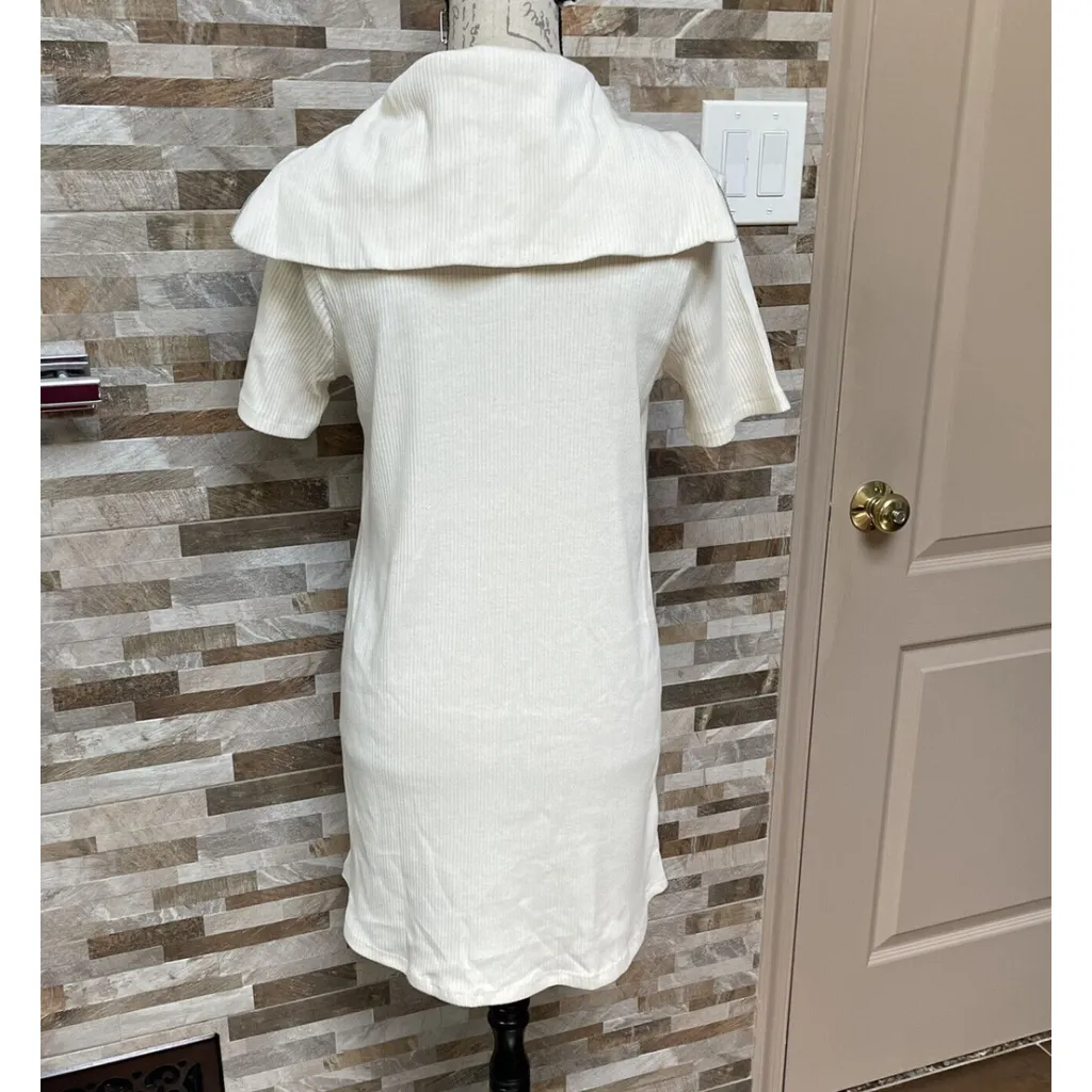 Zara mini t-shirt dress high collar rib knit ivory cream new casual Sz S - Image 5