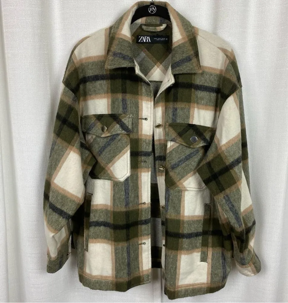 Zara Blogger Favorite Green&Beige Wool Blend Plaid Shacket Sz.M - Image 6