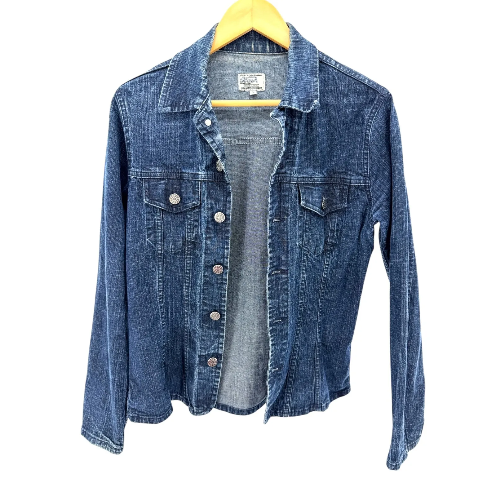 Ober Original Jeans Denim Jacket L Vintage Y2K Workwear Fitted Stretch Blue Size L - Image 2