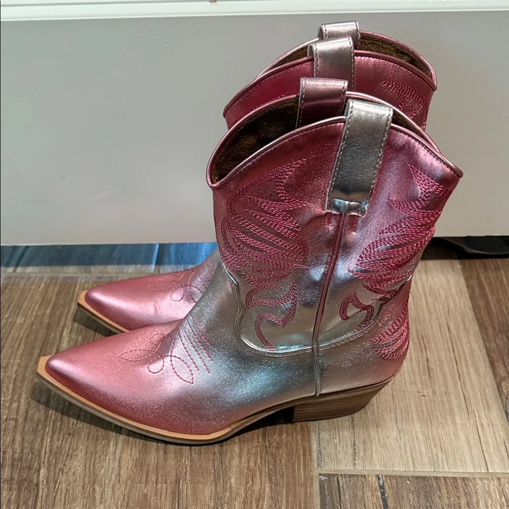 ShuShop Metallic Pink and Silver Heeled Boots Size 9 - Image 3