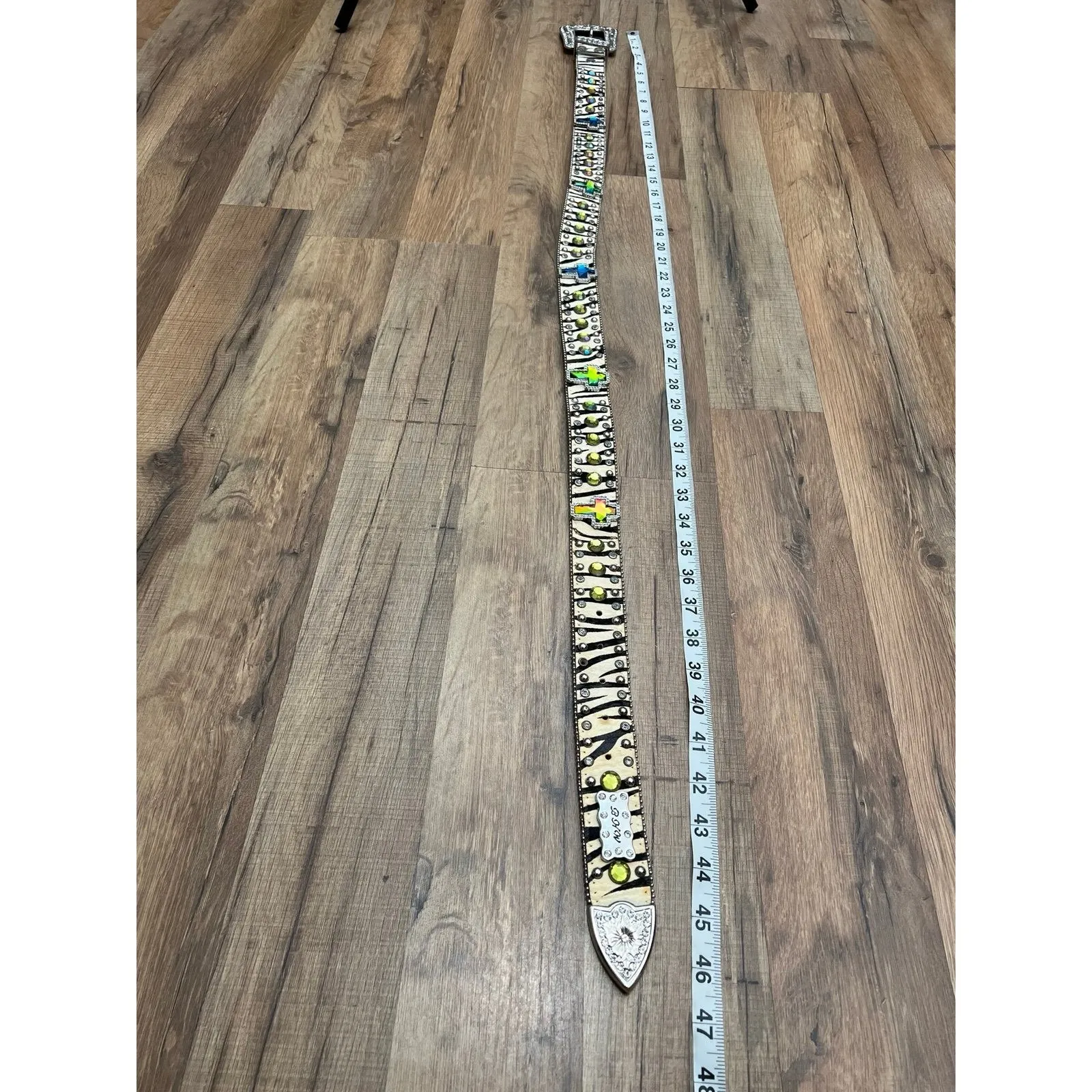 BHW WESTERN COWGIRL ANIMAL PRINT LEATHER BELT | ZEBRA |‎ GREEN - Image 5