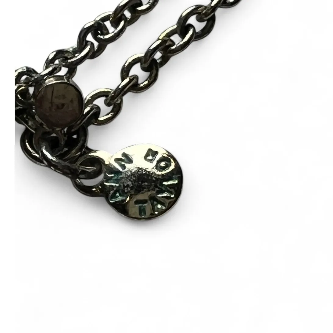 Ann Taylor LOFT Long Silver Tone Necklace Clear Crystal Circle Chain Layering - Image 2