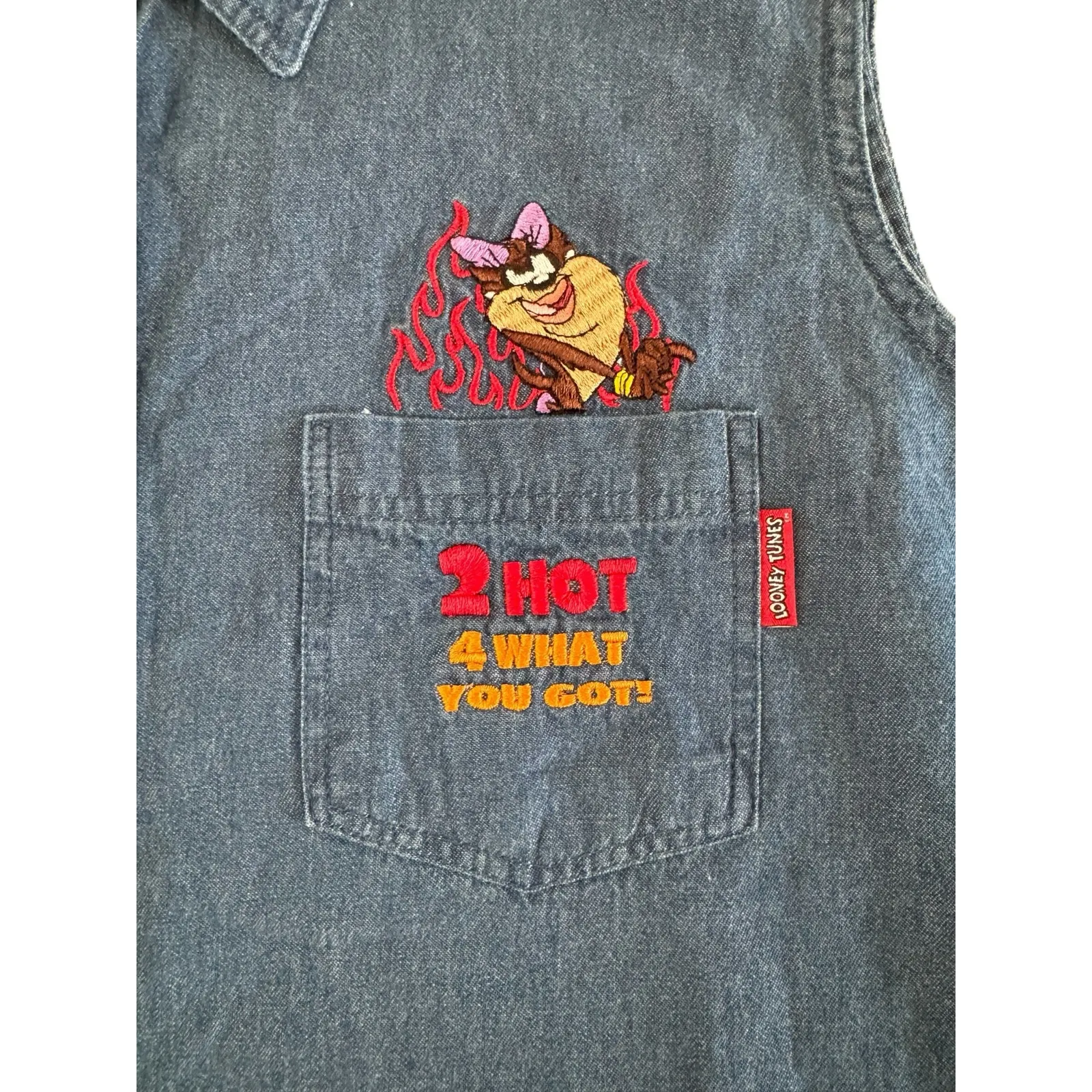 Vintage Looney Tunes Taz Devil Denim Vest Embroidered Cartoon Size 18/20W - Image 3