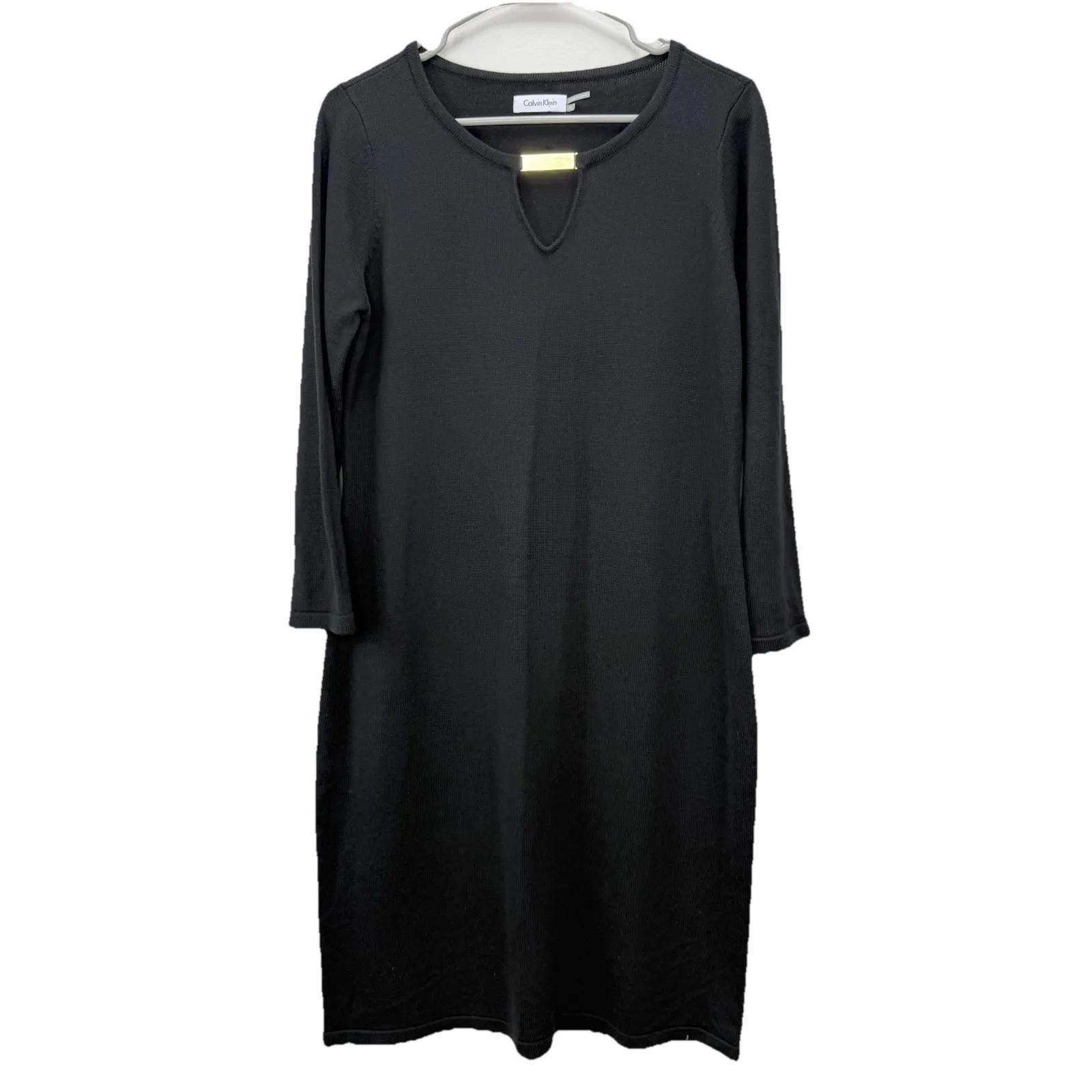 Calvin Klein Black Keyhole Long‎ Sleeve Sheath Sweater Dress Size XL - Image 2