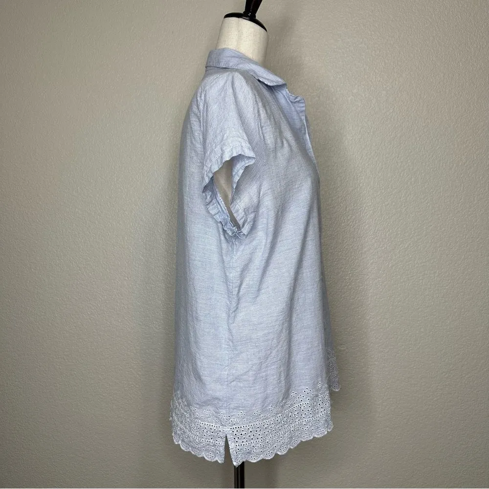 Sigrid Olsen Sleepwear 100% Cotton Eyelet Button Down Top - Image 5