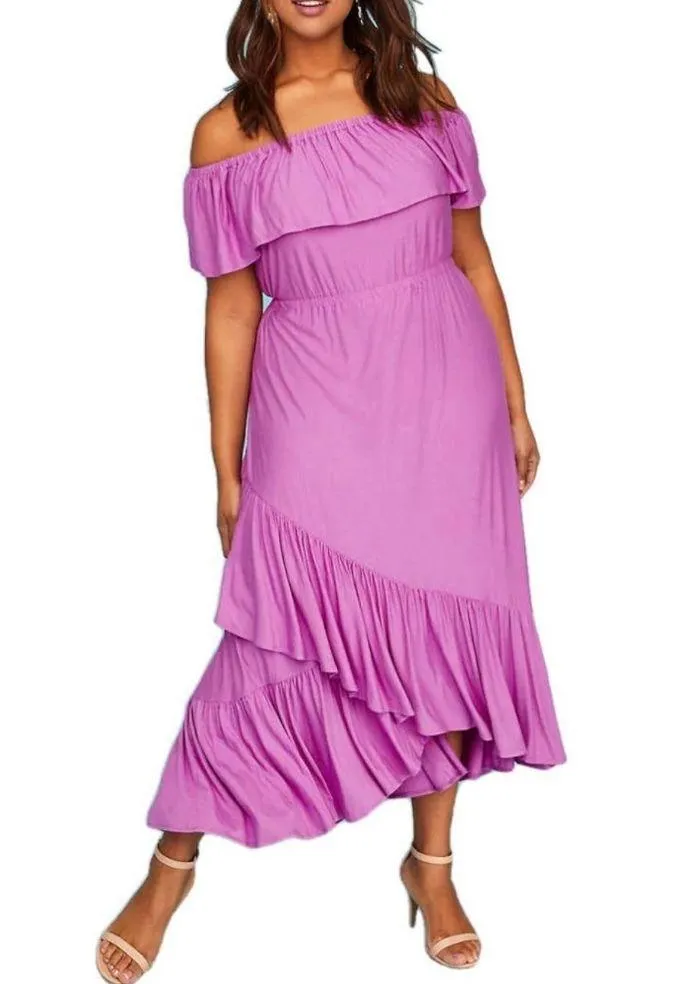 Lane Bryant Ruffle Off-The-Shoulder Maxi Dress in Purple Size 14/16 EXCELLENT! - Image 2