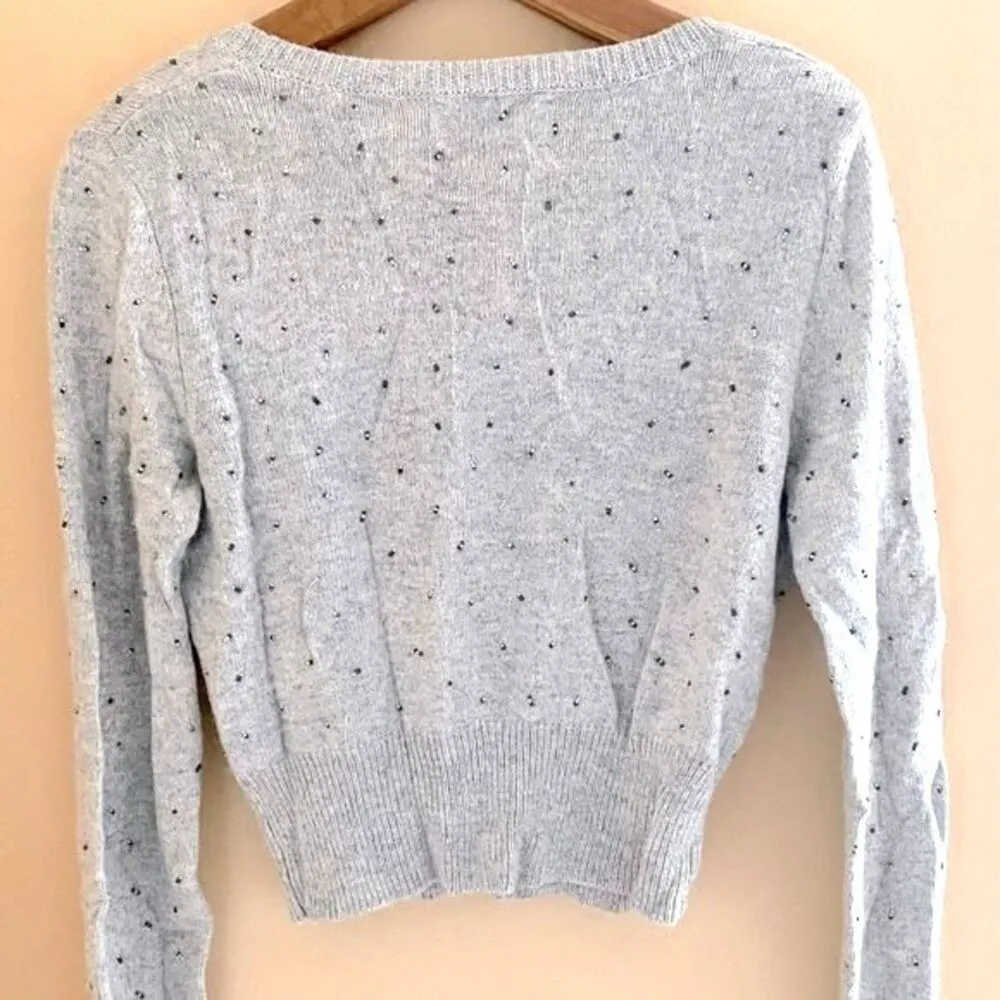 VTG Y2K American Eagle Gray Cropped Angora Blend Bead Stretch Cardigan Sweater M - Image 2