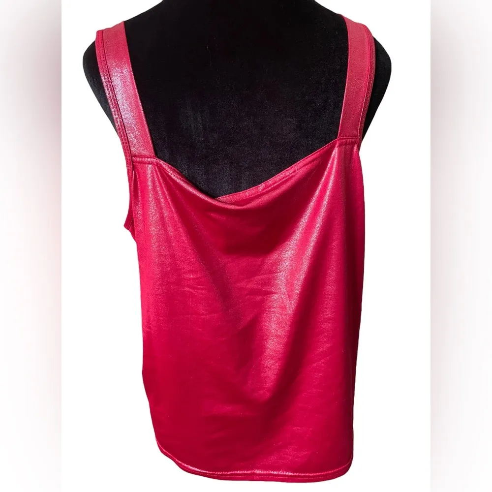 New Directions Red Glitz Glam Grunge Punk Metallic Glitter Cropped Tank Top - Image 4