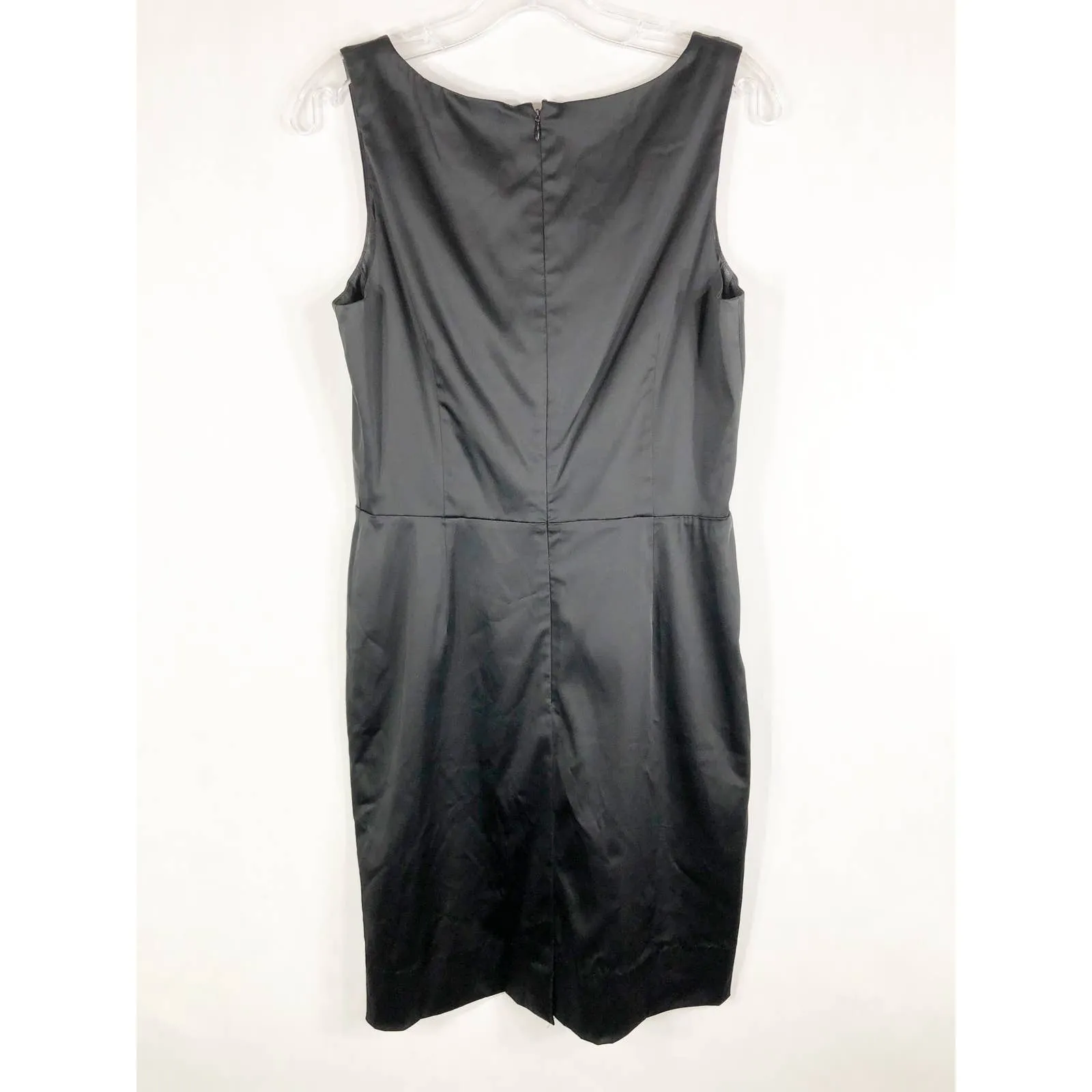 Adrianna‎ Papell Size 10 Dress Black Satin Sleeveless V Neck Knee Length 1543 - Image 2