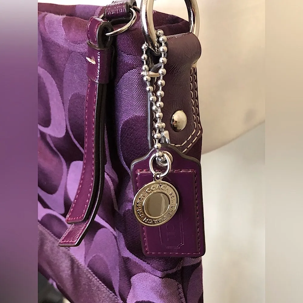 COACH POPPY Purple Jacquard Signature C Crossbody Shoulder Bag Top Zipper Close - Image 5