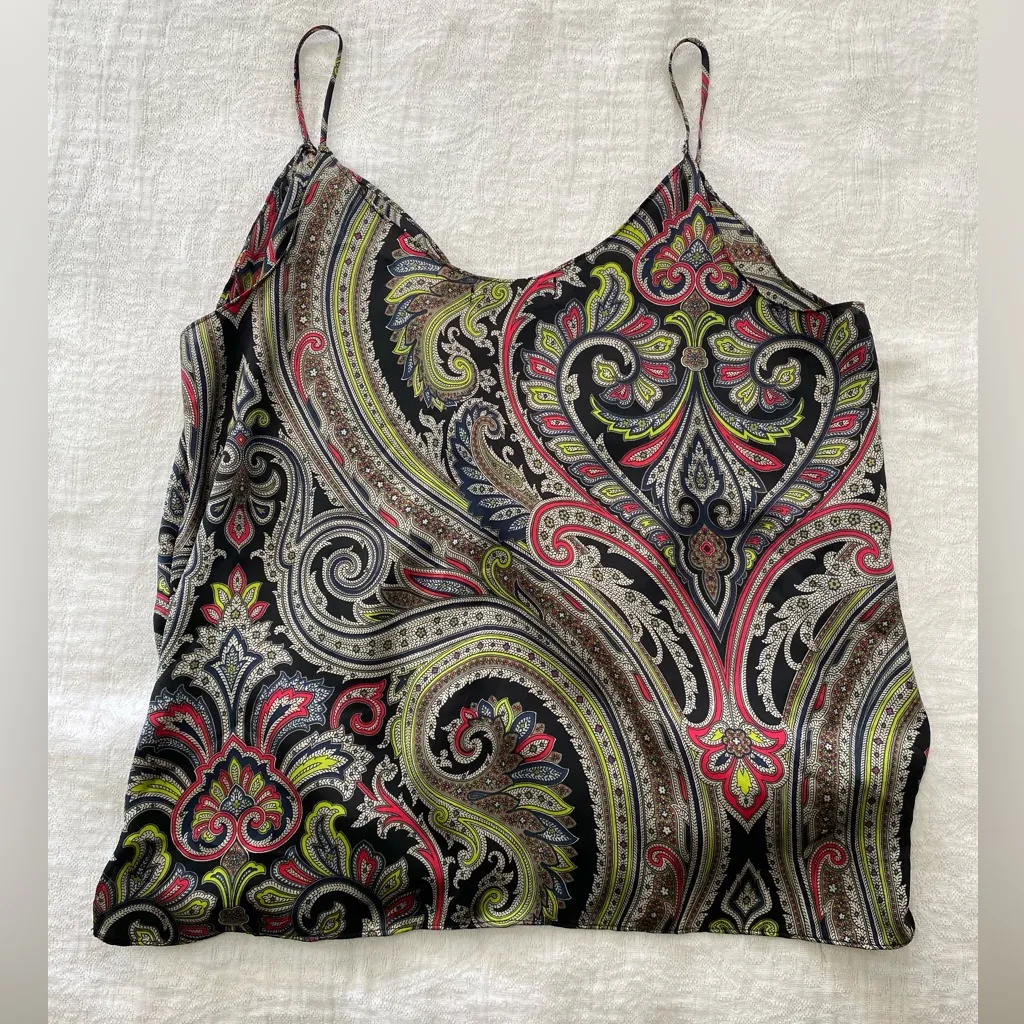 Bailey 44 Women Small Paisley Satin Cami Tank Spaghetti Strap Bubble Hem - Image 3