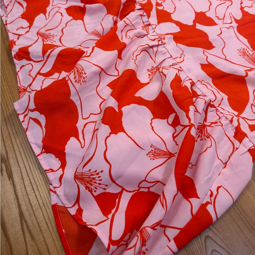 Sugarlips Tropical Floral Spaghetti Strap Tiered Midi Dress XS 40” Bust Pink Red - Image 5