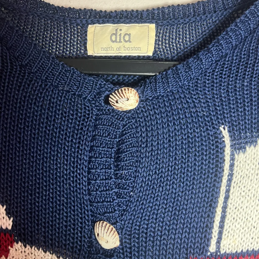 3 x $50 Vintage Nautical Navy Blue Knit Cardigan with Shell Buttons M Size M - Image 3