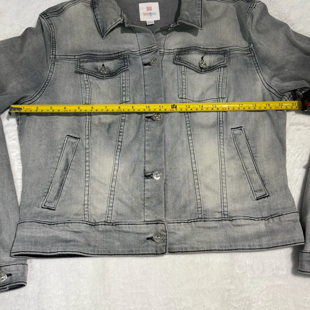 LuLaRoe Charcoal Cropped Jean Jacket Women’s Large - Image 9