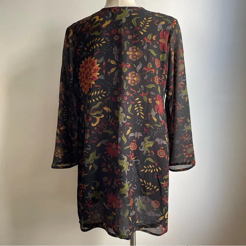 Biba Silk Chiffon Indian Kurta Sequin Floral Black Red Green Gold Size 38 Medium - Image 6