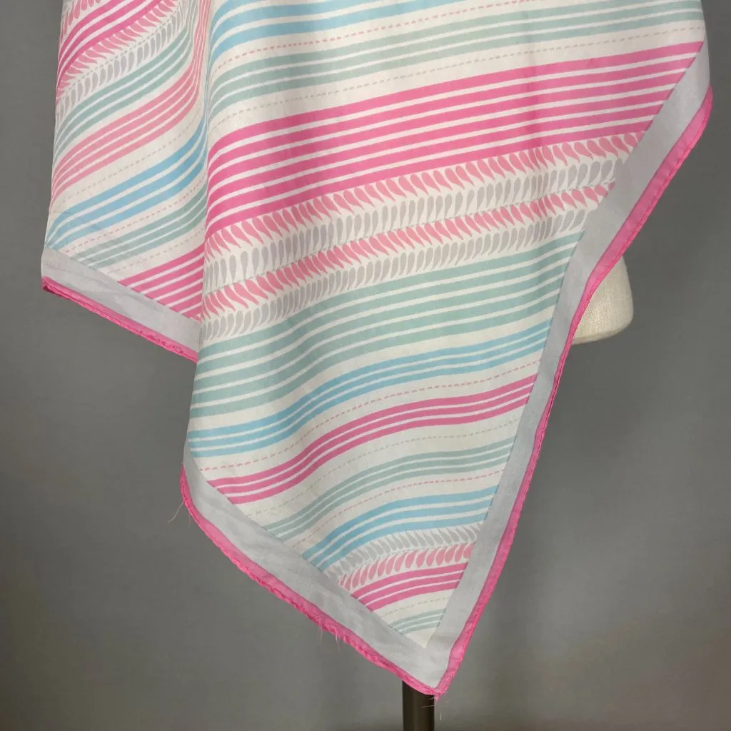 Vintage Scarf Square Diagonal Stripes Twee Retro Pink‎ White Blue Gray 22.5x23 - Image 10